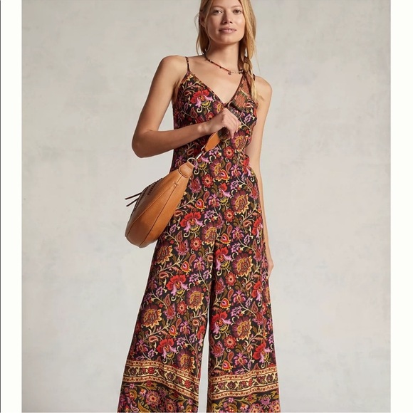 Anthropologie Pants - Anthropologie x Kachel Black Red Floral Wide Leg
Loose Fit Sleeveless Jumpsuit 4